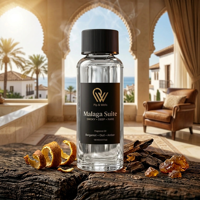Pip & Wells Malaga Suite, Duftöl 120 ml, Flasche mit dargestellten Duftnoten